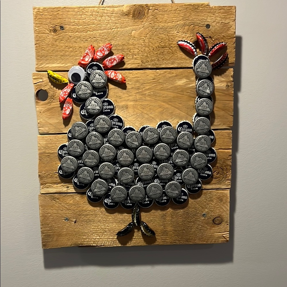 Colorful Bottle Cap Rooster Art